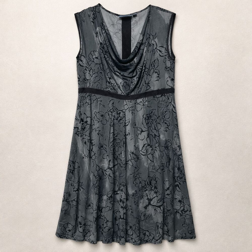 Simply Vera Vera Wang Gray Floral Cowl Neck Dress L‎ Romantic Goth Grunge Dark